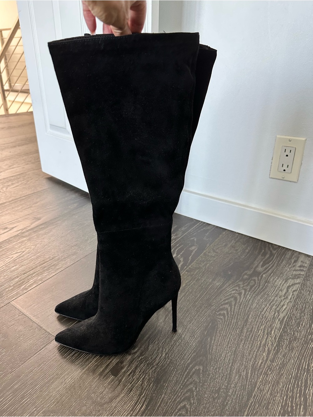 Black Suede High Heel Knee Boots - Women's Elegant Stiletto Boots